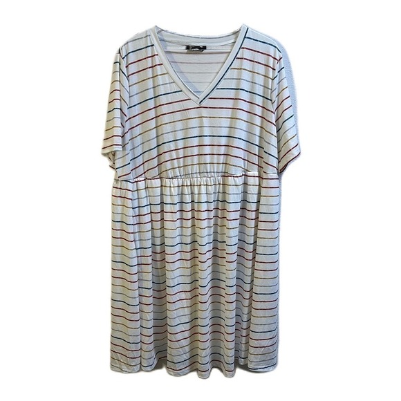 Bloomchic Striped V Neck Midi Dress White and Rainbow Size US 18-20 - Picture 1 of 5